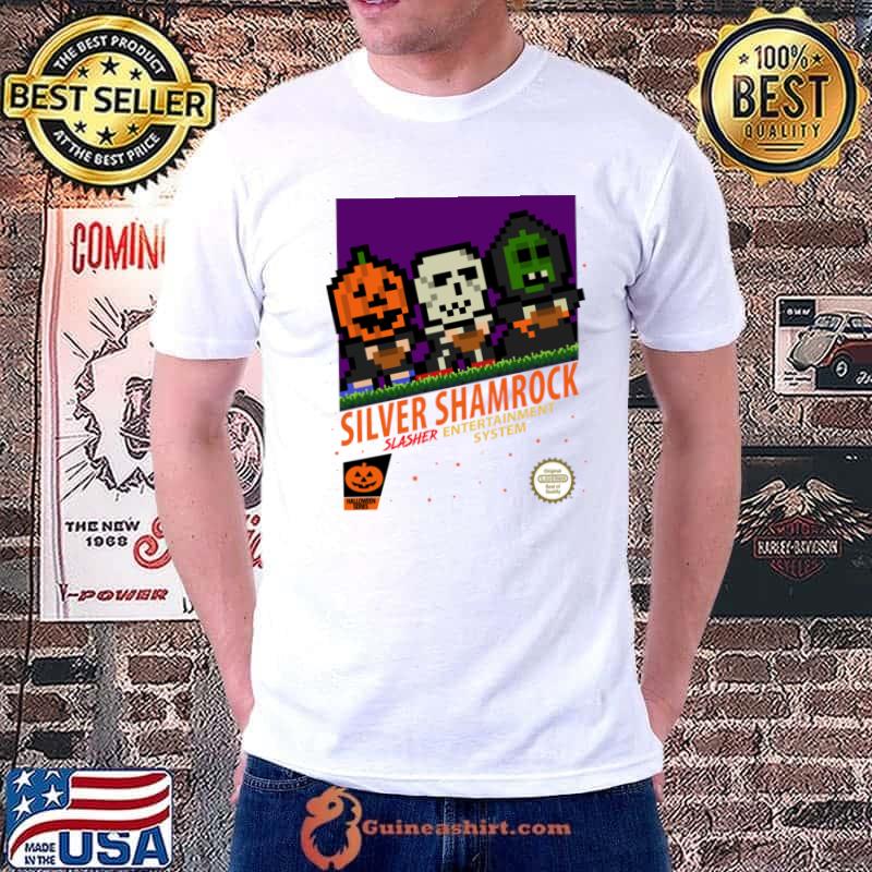 Silver Shamrock Slasher Man Entertainment System Retro Gaming T-Shirt
