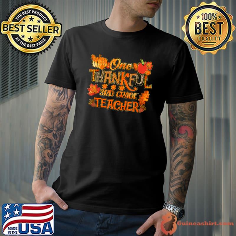 Thankful 3rd Grade Teacher Pumpkin Fall Leopard Thanksgiving T-Shirt