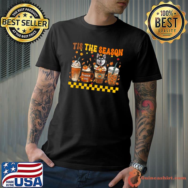 Tis' The Season Coffee Pumpkin Husky Dog Halloween Fall T-Shirt
