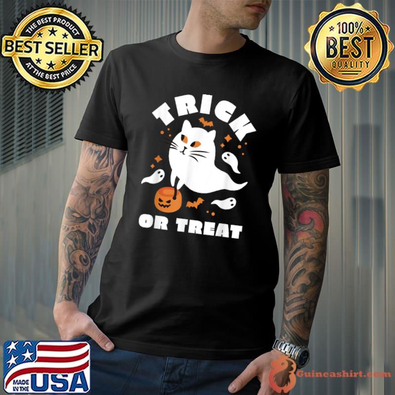 Trick Or Treat Halloween Ghost Cat Spooky Fall Season T-Shirt