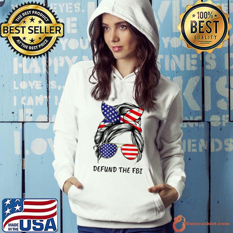 Vintage messy hair bun Trump defund the fbI American flag s Hoodie