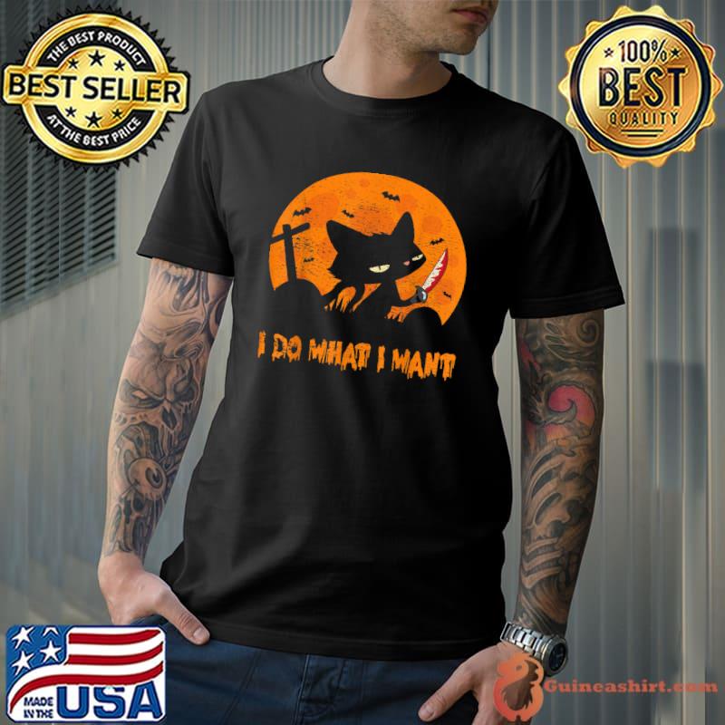 Vintage Scary Halloween Black Cat Full Moon Graveyard T-Shirt