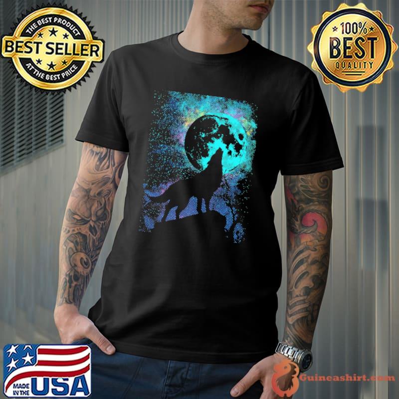 Wolf howling at the moon trending shirt