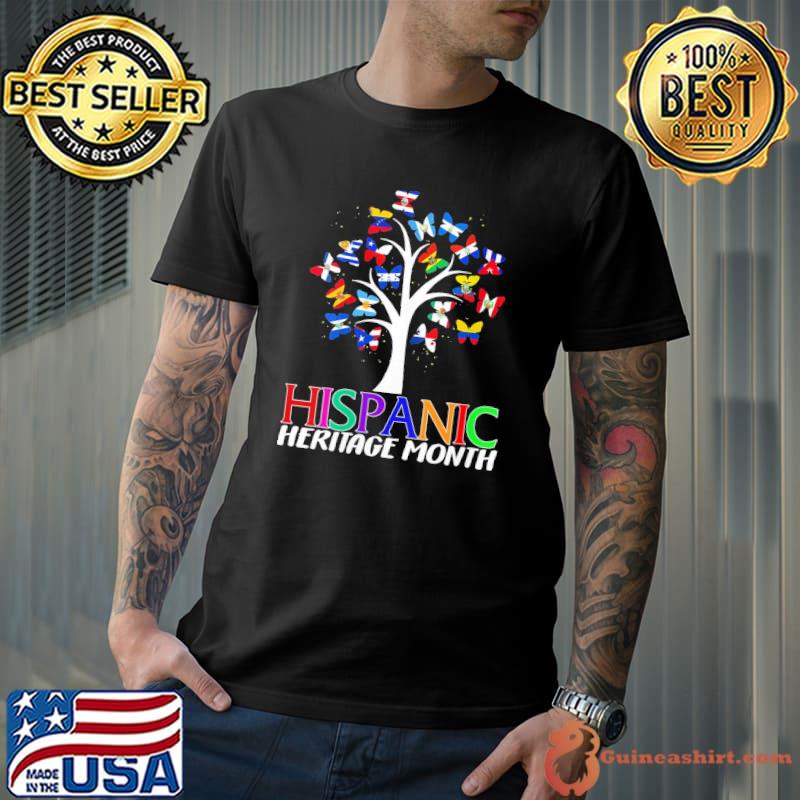 Womens national hispanic heritage month butterfly tree roots latino shirt