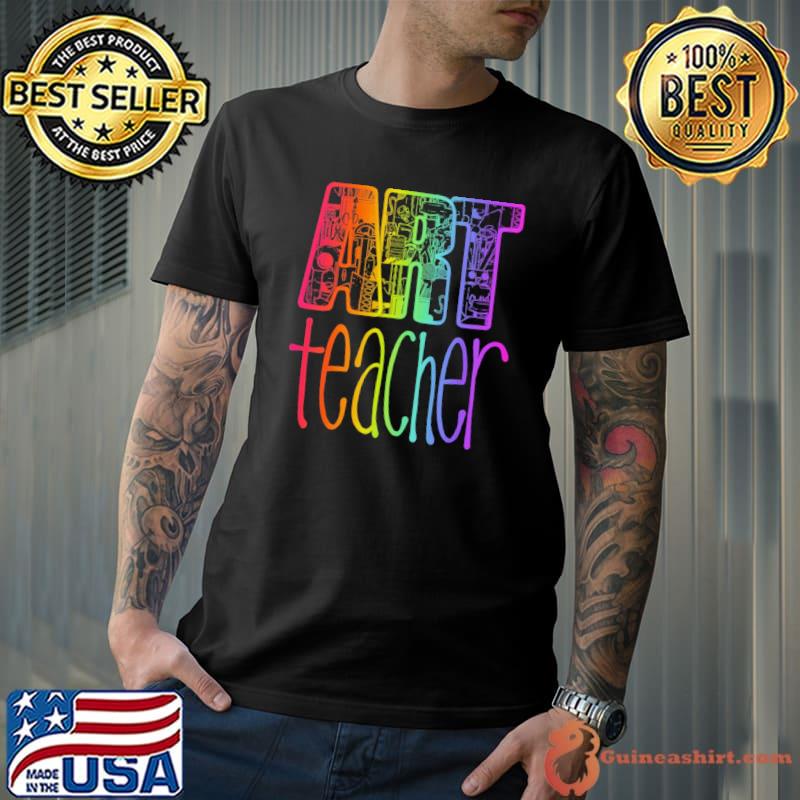 Art teacher supplies doodle in rainbow color art teacher christmas shirt