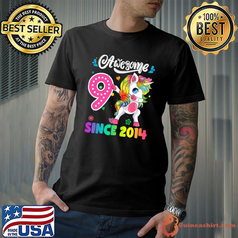 Awesome Since 2014 Dabbing Unicorn 9th Birthday 9 Years Old Tye Die T-Shirt