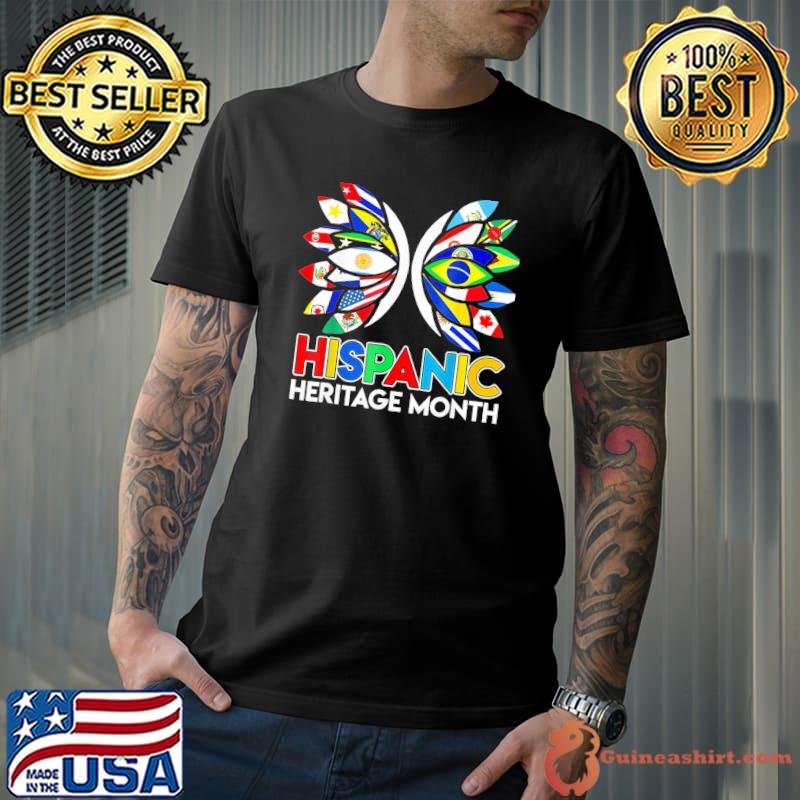 Butterfly hispanic heritage month latino all countries flags new design shirt