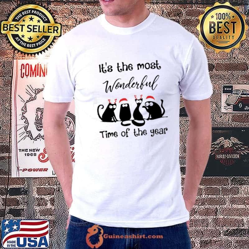 Cat wearing santa hat it's the most wonderful time of the year shirt