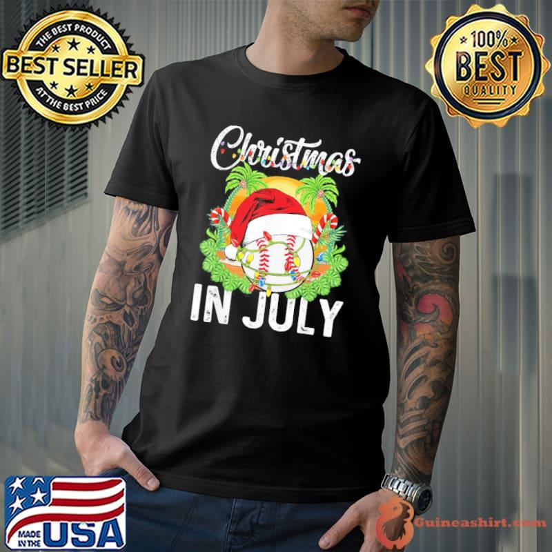 Christmas in july baseball santa hat summer shirt