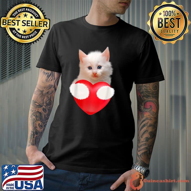 Cut Kitten Hugging A Heart T-Shirt