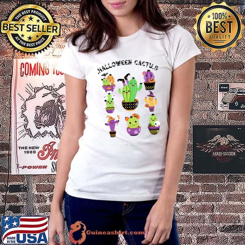 Cute Cartoon Halloween Cactus T-Shirt Ladiestee