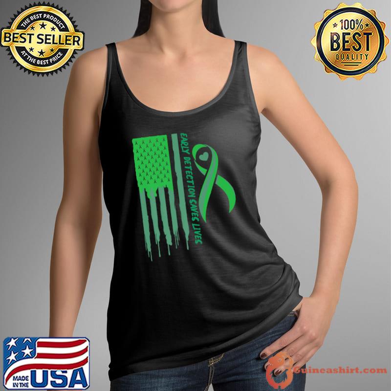 Early Detection Saves Lives Liver Cancer Fight Ribbon Chemo Awareness Usa Pride Flag T-Shirt Tank Top