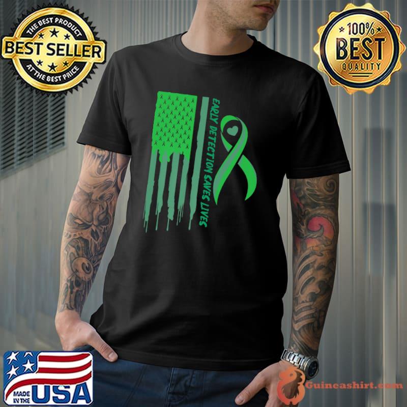 Early Detection Saves Lives Liver Cancer Fight Ribbon Chemo Awareness Usa Pride Flag T-Shirt