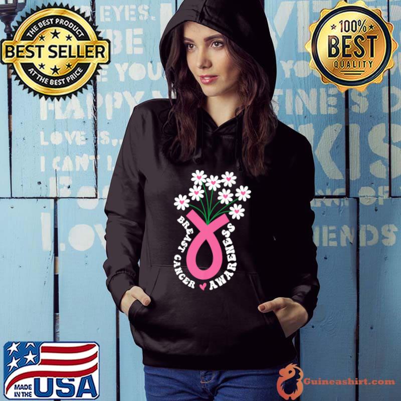 Flower jar pink ribbon breast cancer awareness month women T-Shirt Hoodie