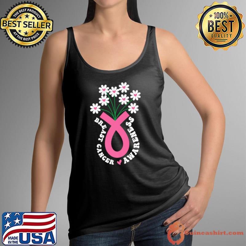 Flower jar pink ribbon breast cancer awareness month women T-Shirt Tank Top