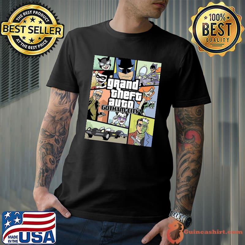 Gotham city batman harley quinn design inspired by grand theft auto shirt