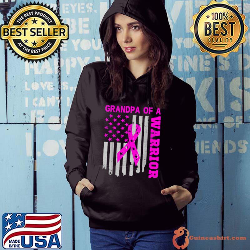 Grandpa Of A Warrior Breast Cancer Awareness Support Squad American Flag T-Shirt Hoodie
