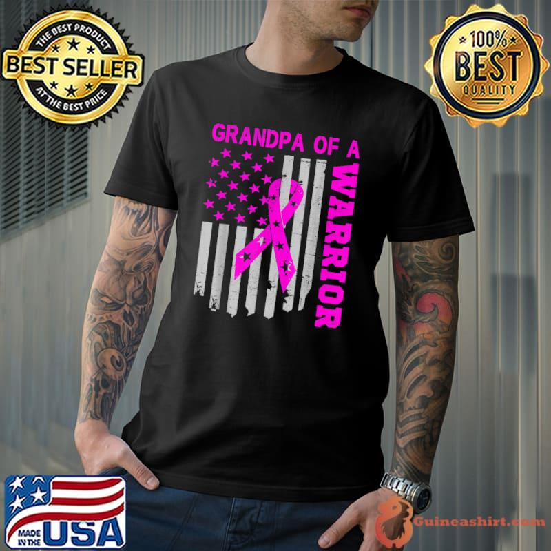 Grandpa Of A Warrior Breast Cancer Awareness Support Squad American Flag T-Shirt
