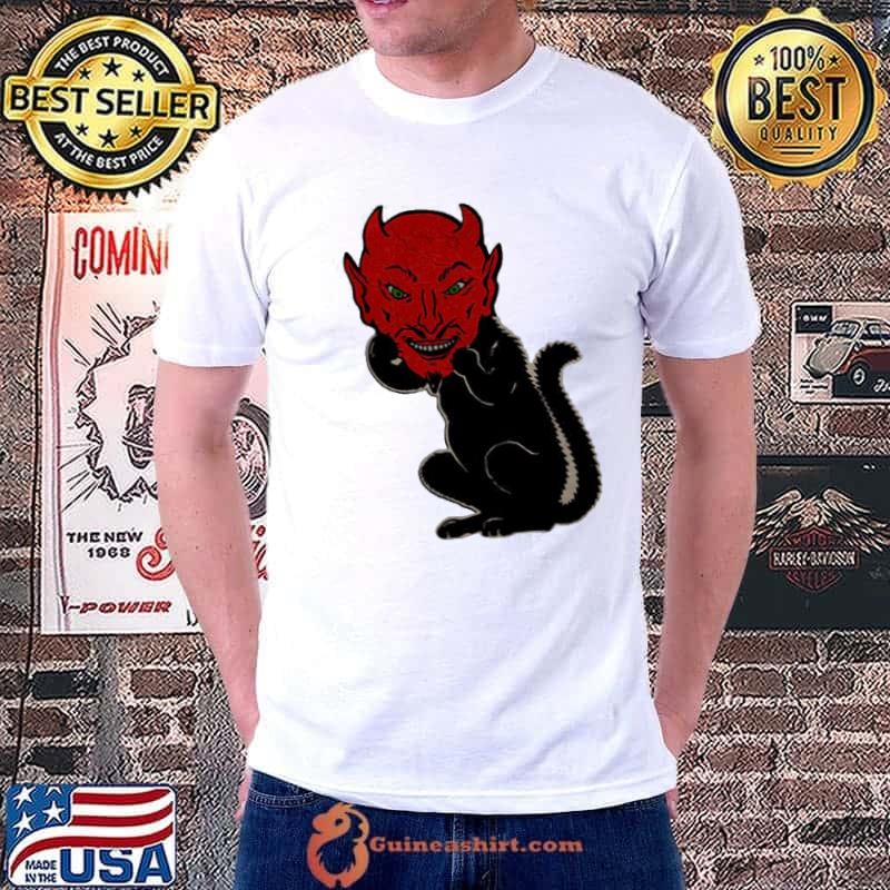 Halloween devil cat waering monster mask shirt