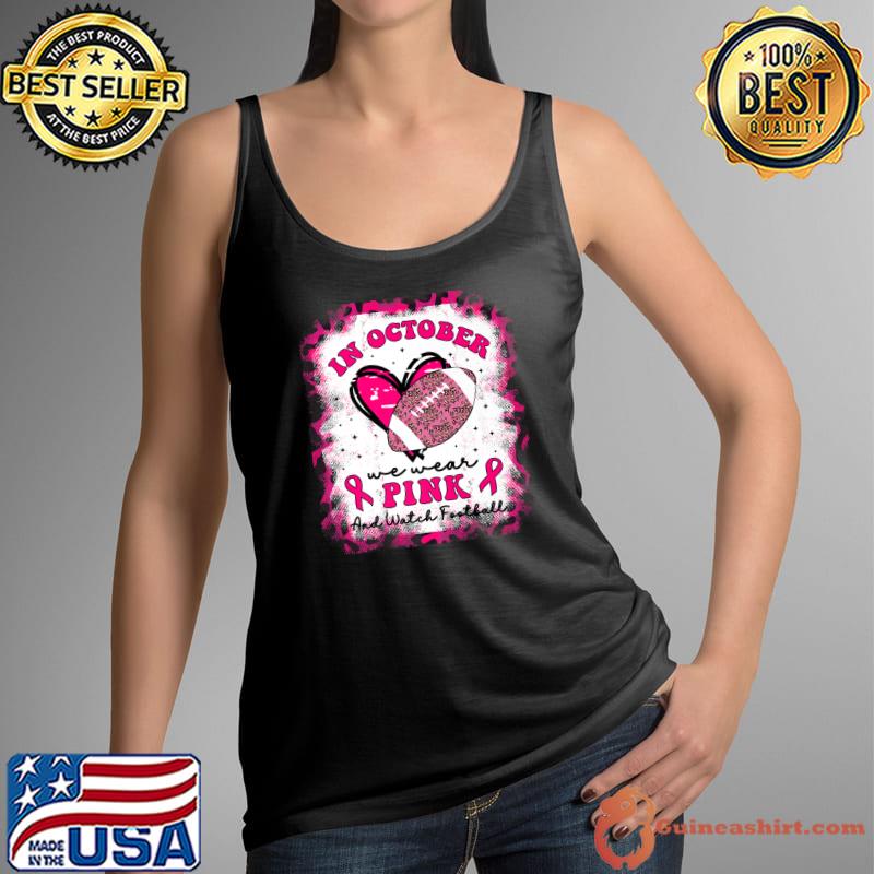 In October We Wear Pink And Watch Football Leopard Breast Cancer T-Shirt Tank Top