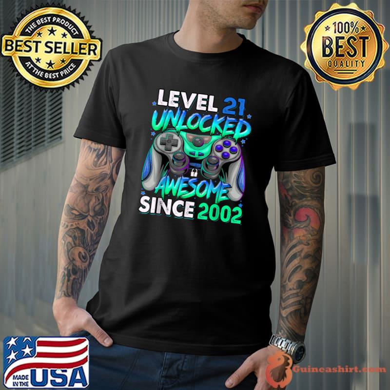 Level 21 Year Old Birthday Unlocked Awesome Since 2002 Video Game T-Shirt
