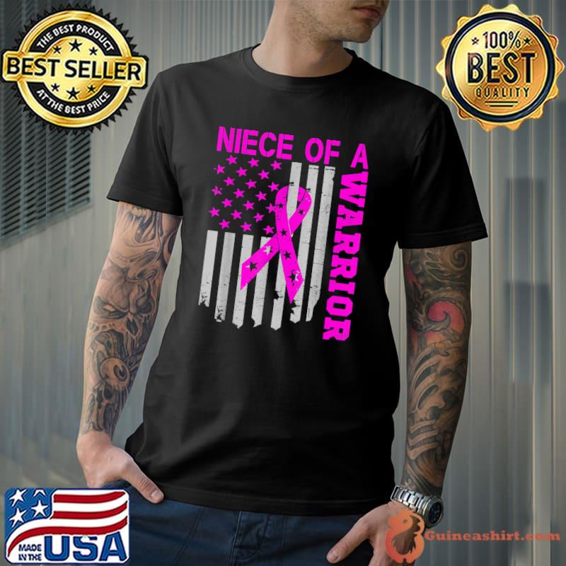 Niece Of A Warrior Breast Cancer Awareness Support Squad American Flag T-Shirt