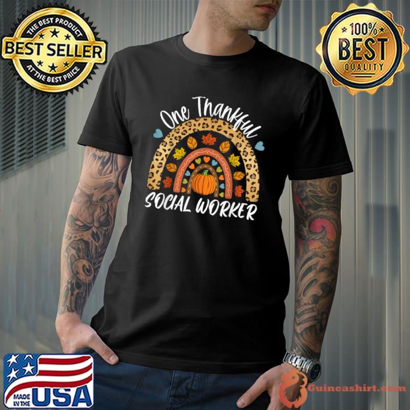 One Thankful Social Worker Rainbow Leopard Autumn Fall T-Shirt