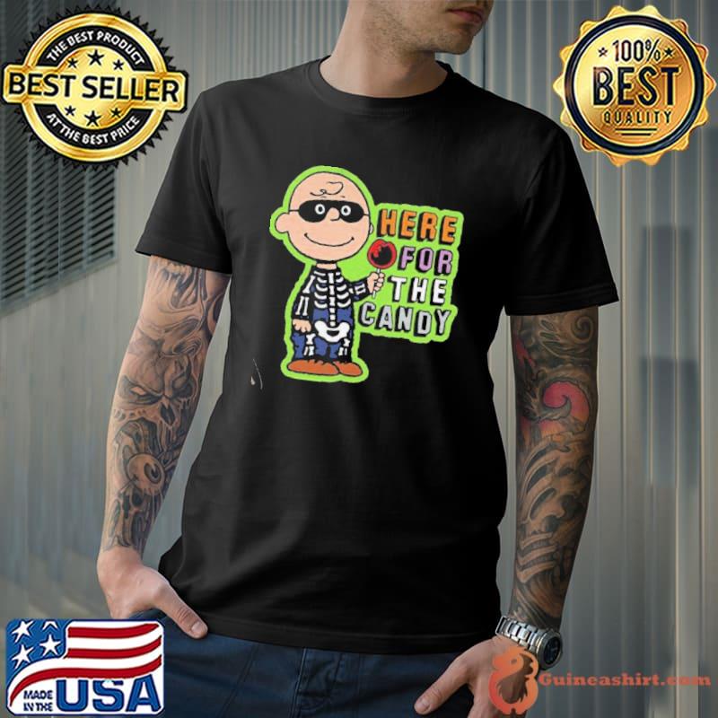 Peanuts Charlie brown here for the candy Charlie brown halloween retro art shirt
