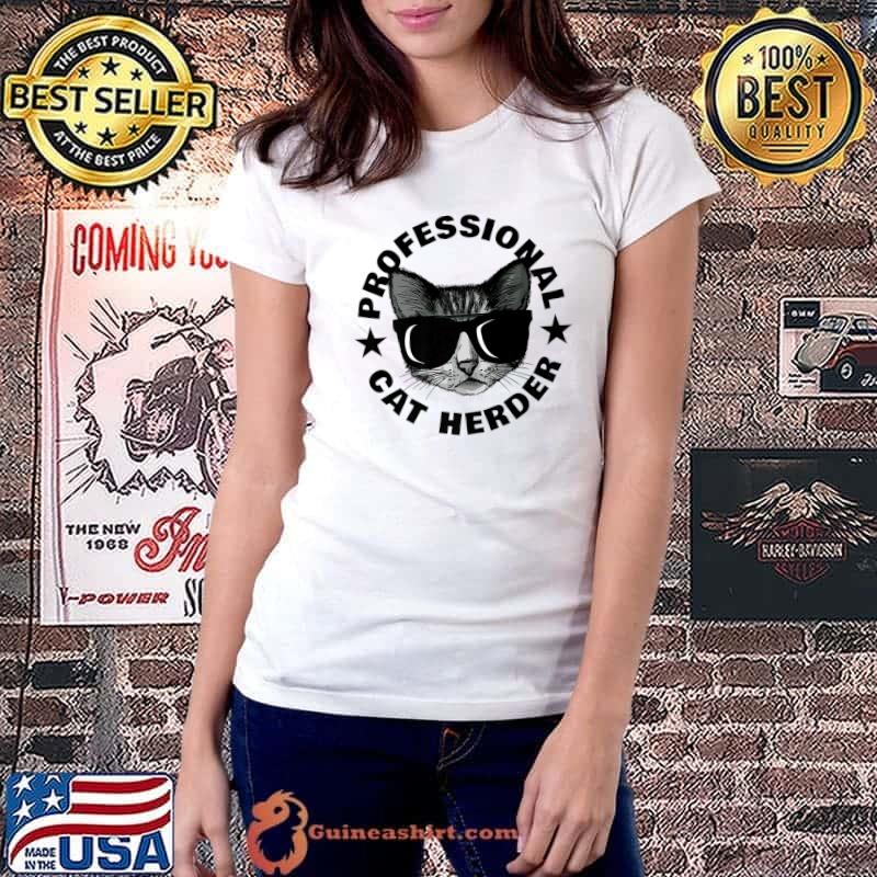 Professional Cat Herder With Sunglass Black Stars T-Shirt Ladiestee