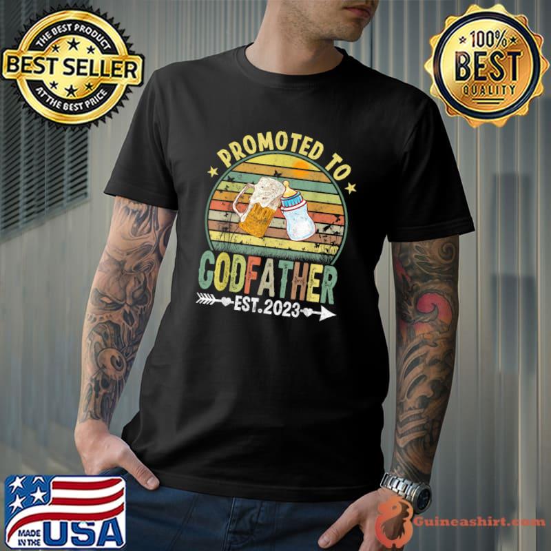 Promoted To Godfather Est 2023 Beer And Milk Vintage New Fathers Day T-Shirt