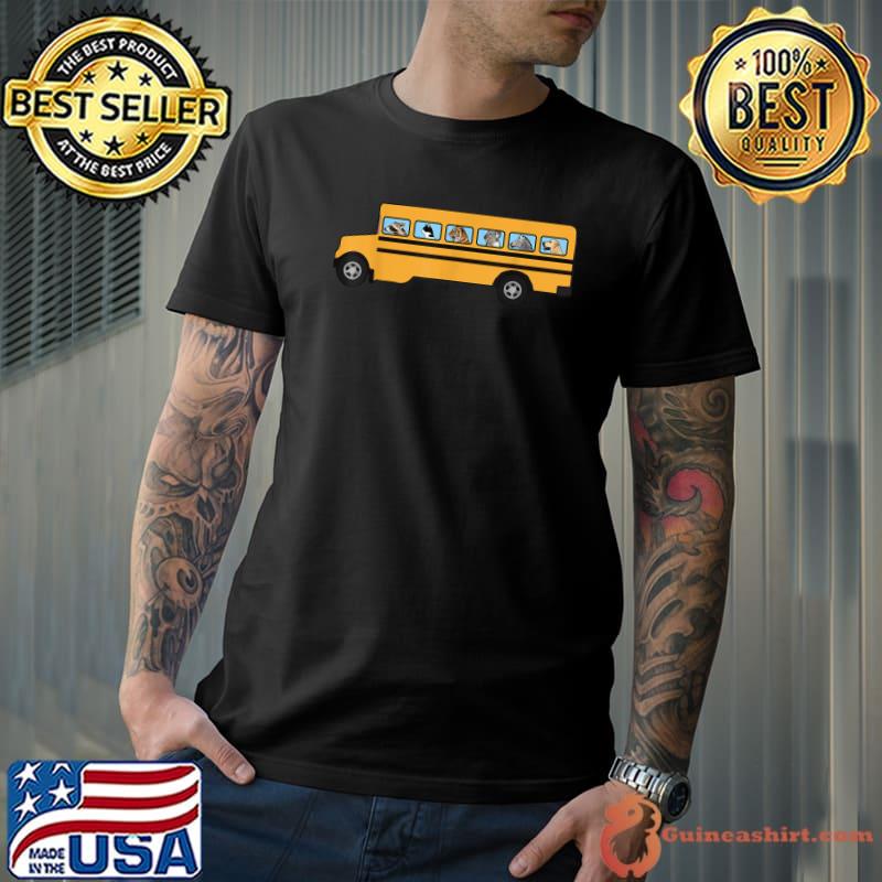 School Bus With Cat Dog Raccoon And Other Animals T-Shirt