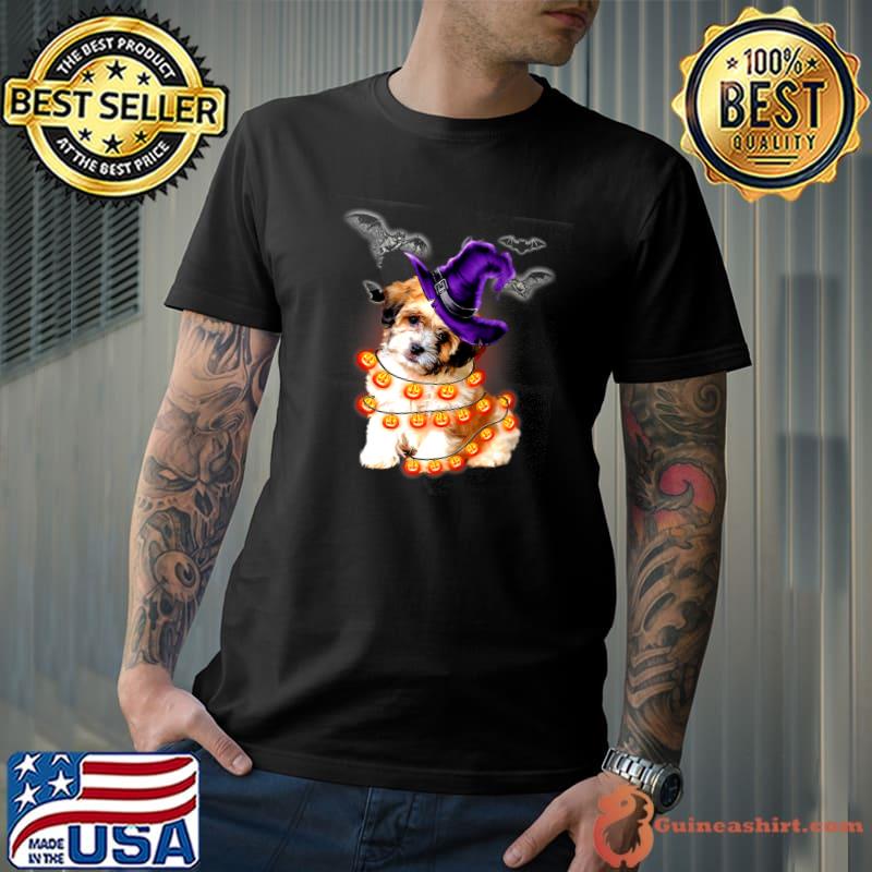 Shichon Dog Witch Bats Light Pumpkin Halloween Gifts T-Shirt
