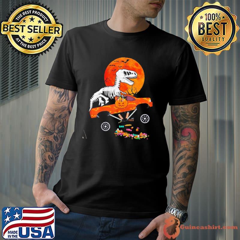Skeleton dinosaur monster truck moon candy toddler halloween retro art shirt