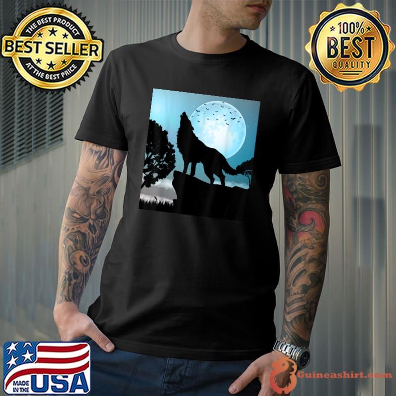 Wolf Night And Moon Bats Animals Lover Outfit Wolf T-Shirt