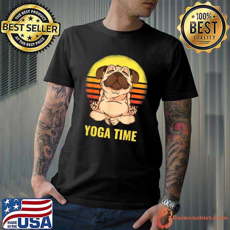 Yoga Time Dog Print With Cute Dog In Yoga Pose Vintage Sunset T-Shirt