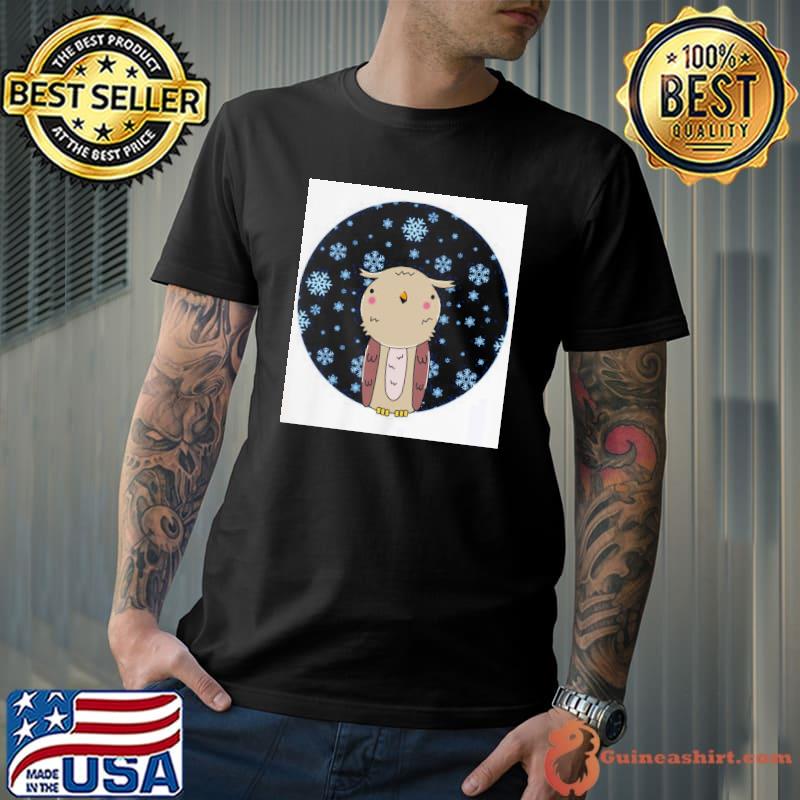 A happy and cute owl smiles in a snowy night sky winter nights snowy owl classic shirt