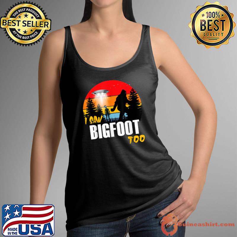 Alien And Bigfoot I Saw Bigfoot Too Forest Vintage Sunset T-Shirt Tank Top