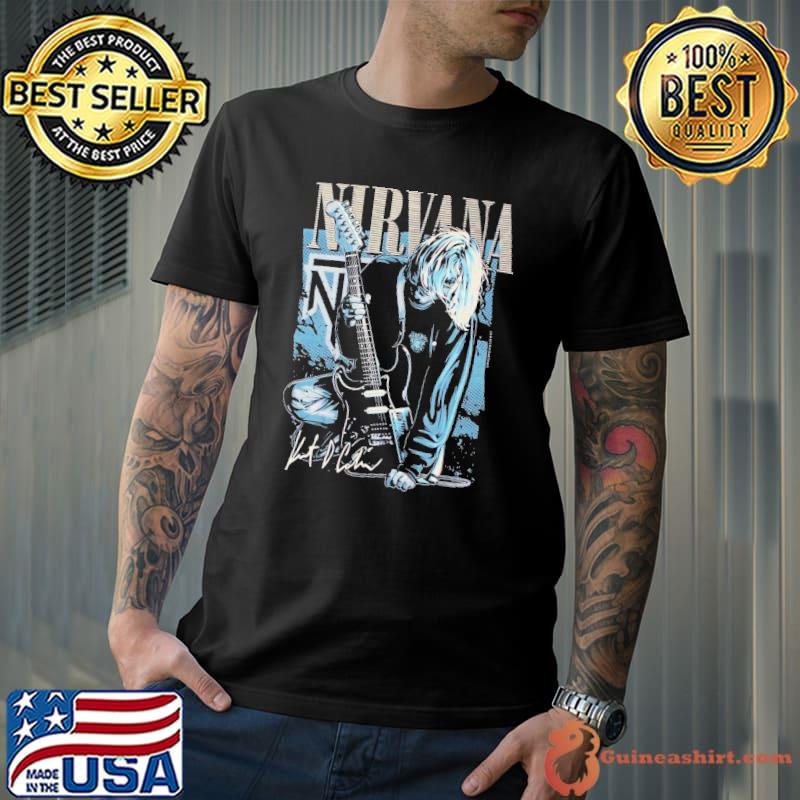 An old design of nirvana playing guitar shirt
