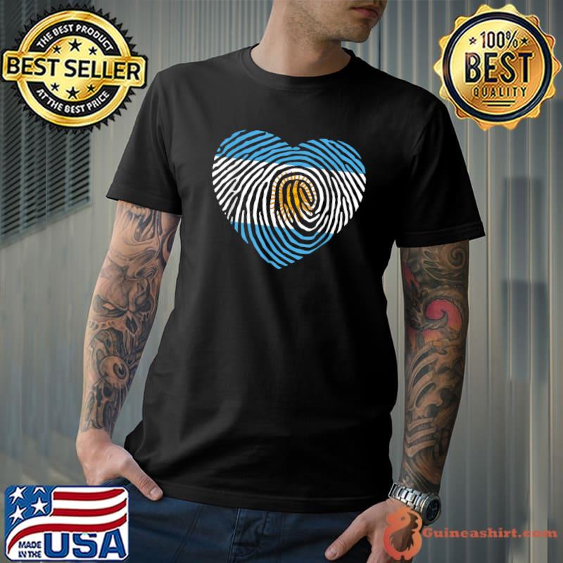 Argentina In My Dna Fingerprint Heart Argentina Flag Pride T-Shirt