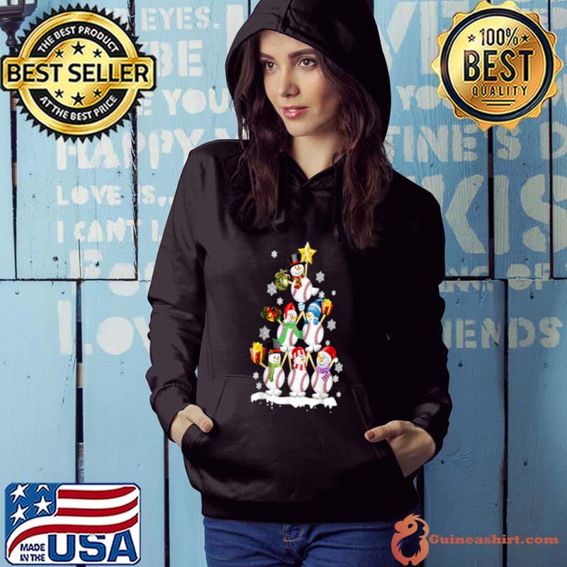 Baseball Snowman Balls Christmas Tree Happy Holiday T-Shirt Hoodie