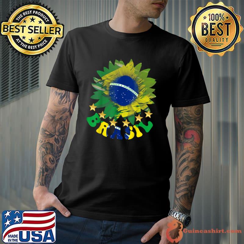 Brasil sunflower flag brazil soccer futebol national day stars T-Shirt