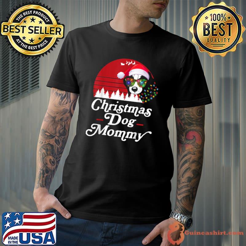 Christmas Dog With Christmas Necklace Lights Dog Mommy Vintage Sunset T-Shirt