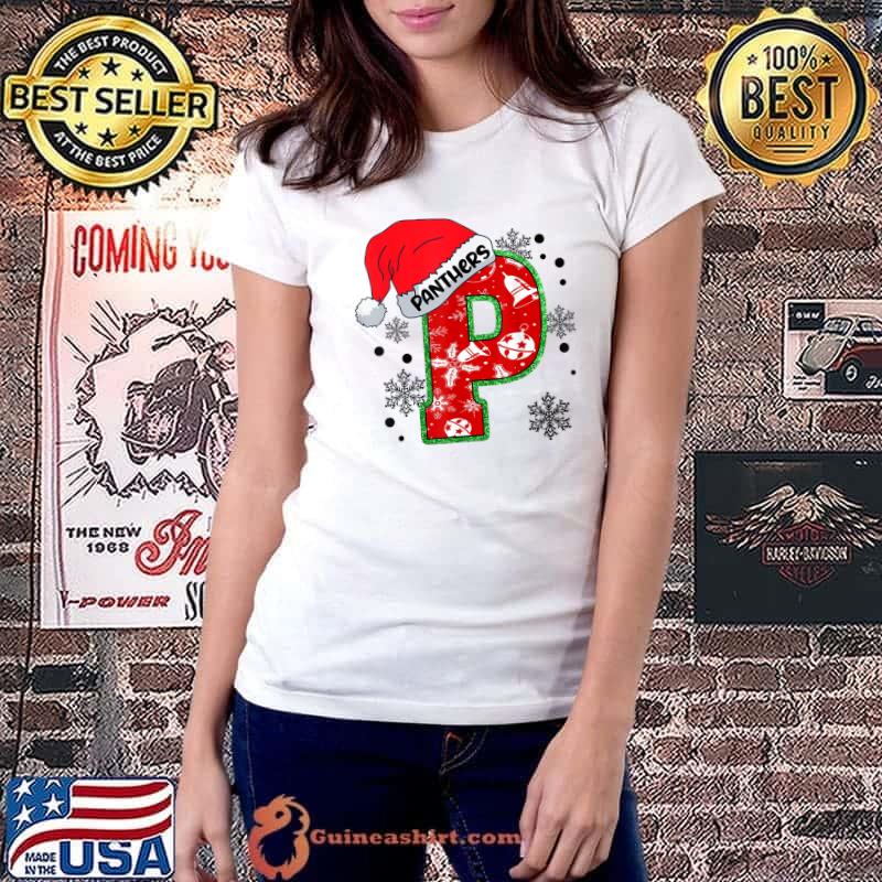 Christmas Mascot Santa Hat Xmas Snows Panthers T-Shirt Ladiestee