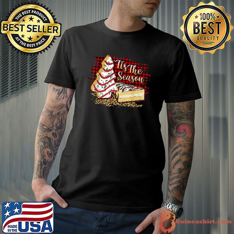 Christmas Tis The Season Xmas Tree Lights Santa Hat Leopard Red Plaid T-Shirt