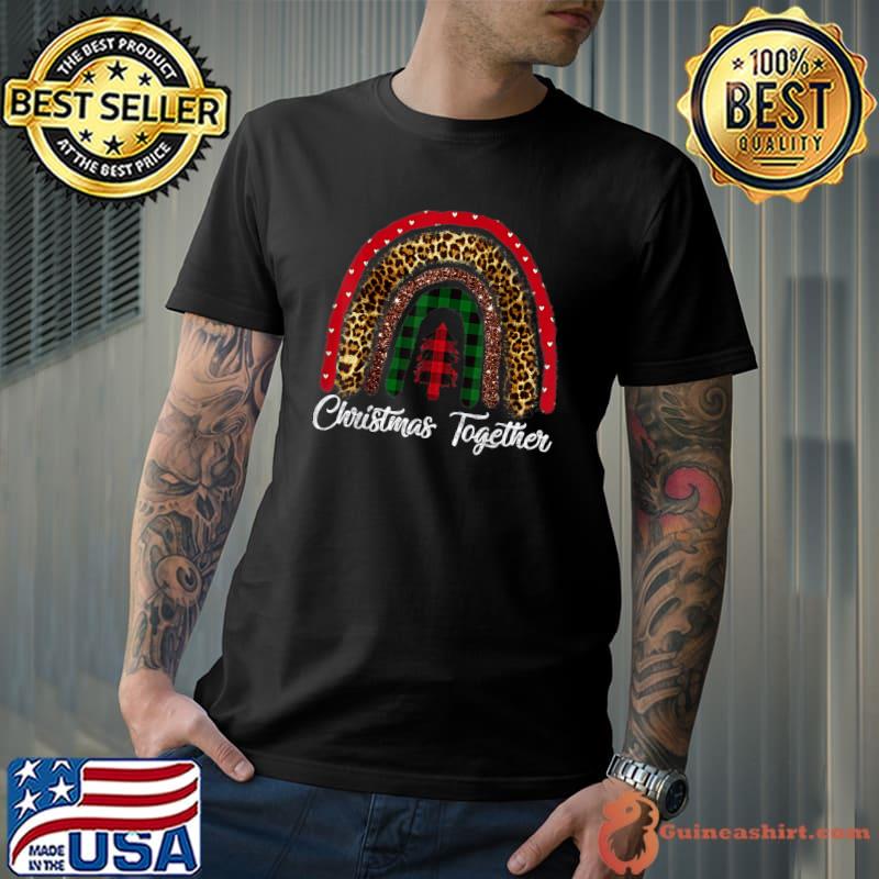 Christmas Together Pajamas 2022 Rainbow Leopard Red And Green Plaid Xmas Tree T-Shirt