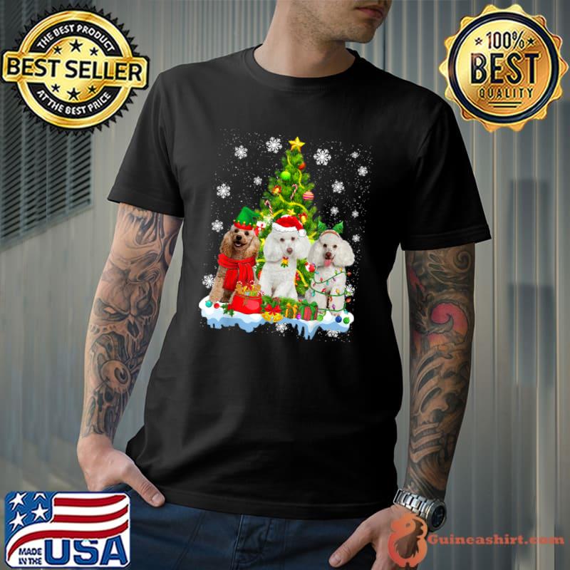 Christmas Tree With Poodle Dog Gifts Lights Xmas Dog Lover Fur Parents T-Shirt