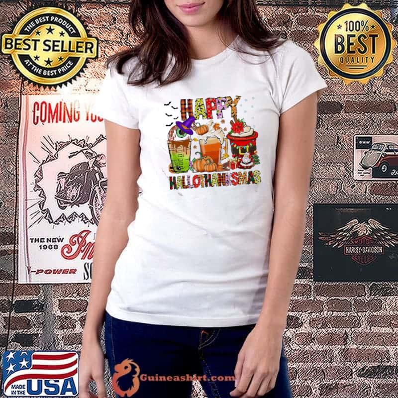 Coffee halloween thanksgiving christmas happy hallothanksmas trending classic shirt