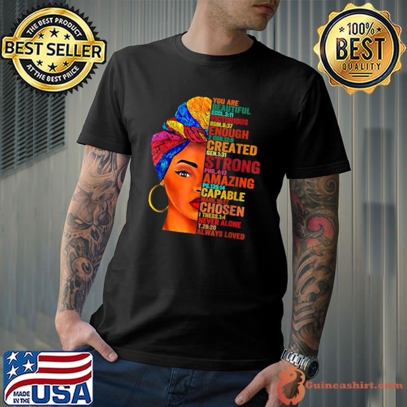 Created Strong Capable Chosen Black Queen Lady Curly Natural Afro American History Month T-Shirt