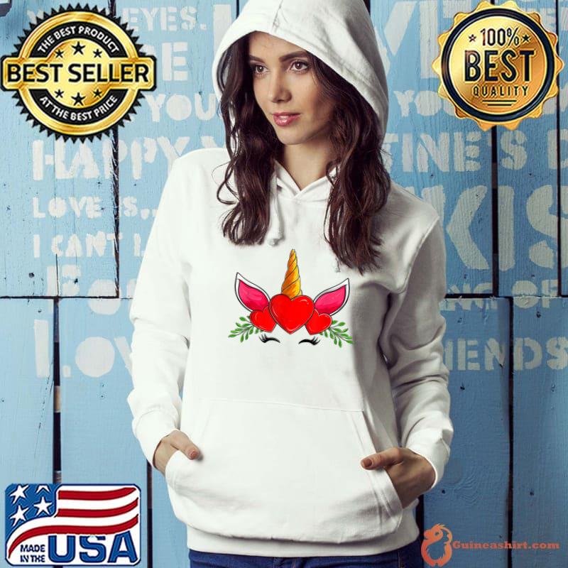 Cute Heart Unicorn Face Valentines Day 2023 T-Shirt Hoodie