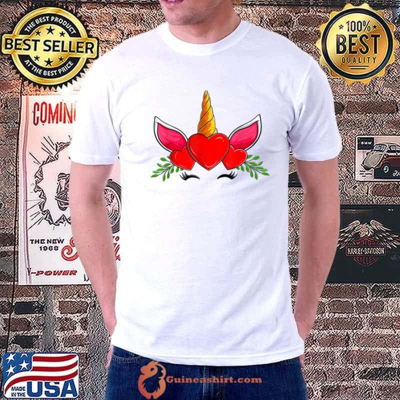Cute Heart Unicorn Face Valentines Day 2023 T-Shirt